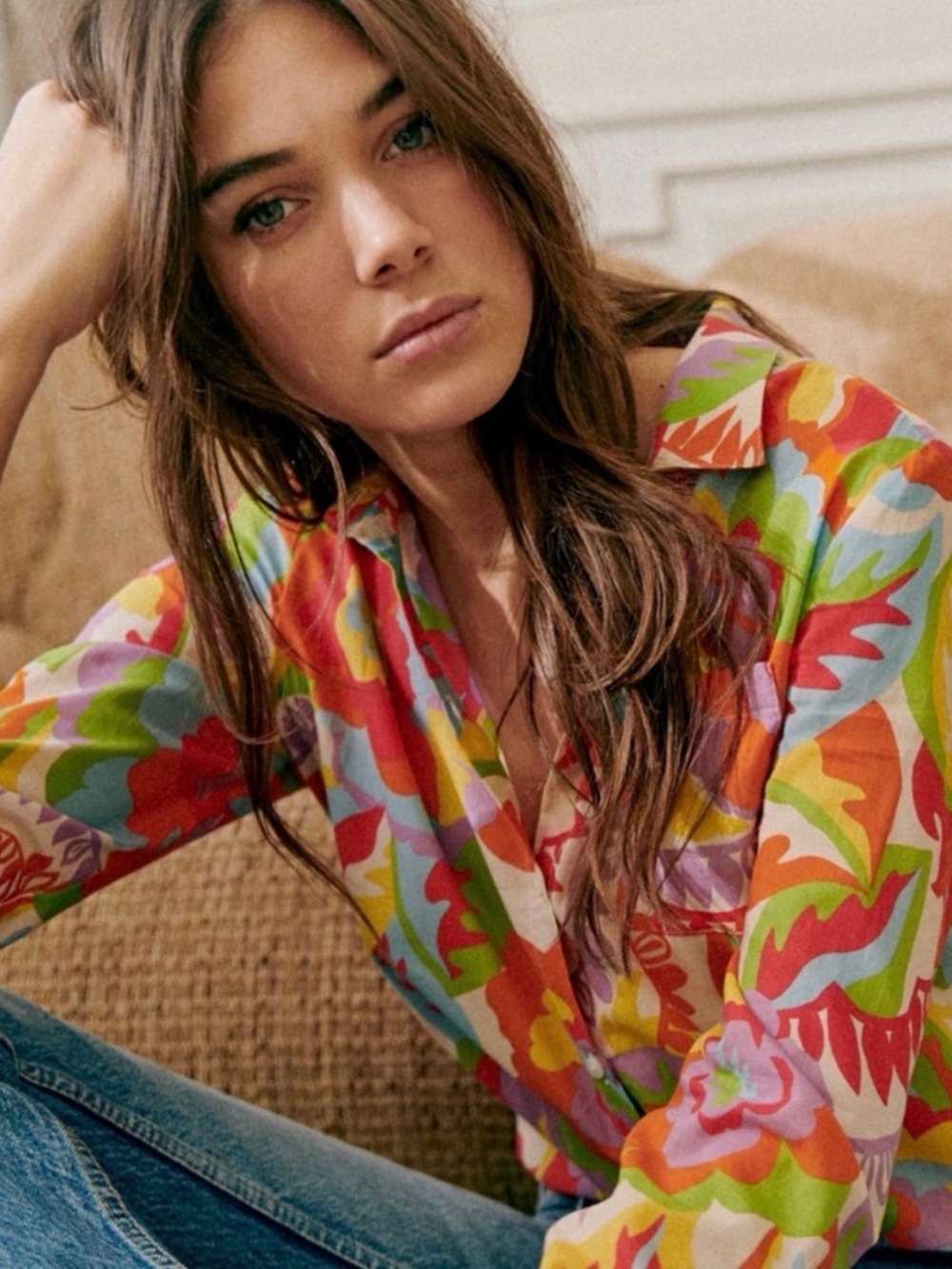 Multicolor Floral Print Button-Down Women's Top